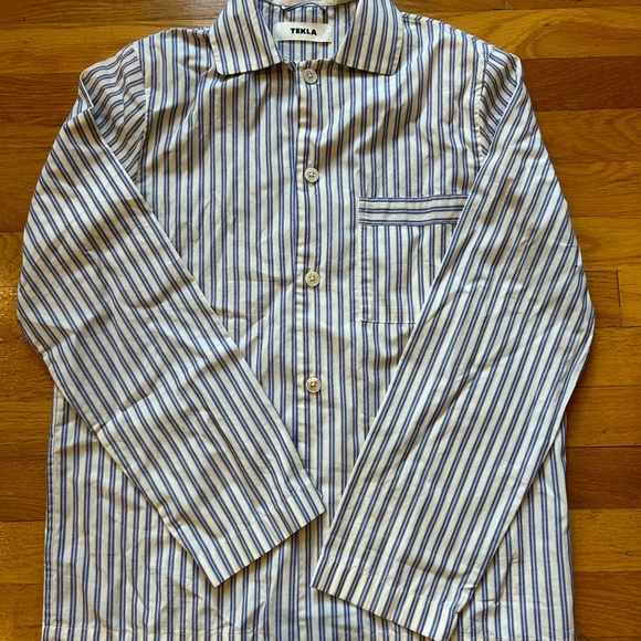 Tekla Blue Striped Pyjama Shirt - Picture 1 of 5